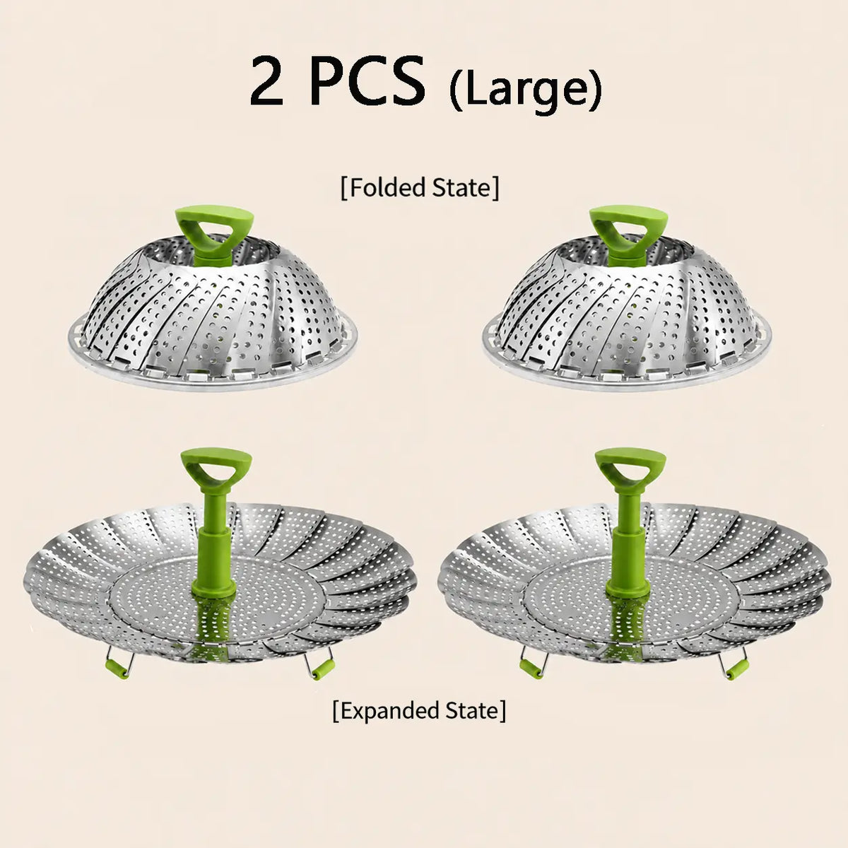 Foldable Stainless Steel Vegetable Steamer Basket with Extendable Handle, Expandable Steaming Insert for Pots