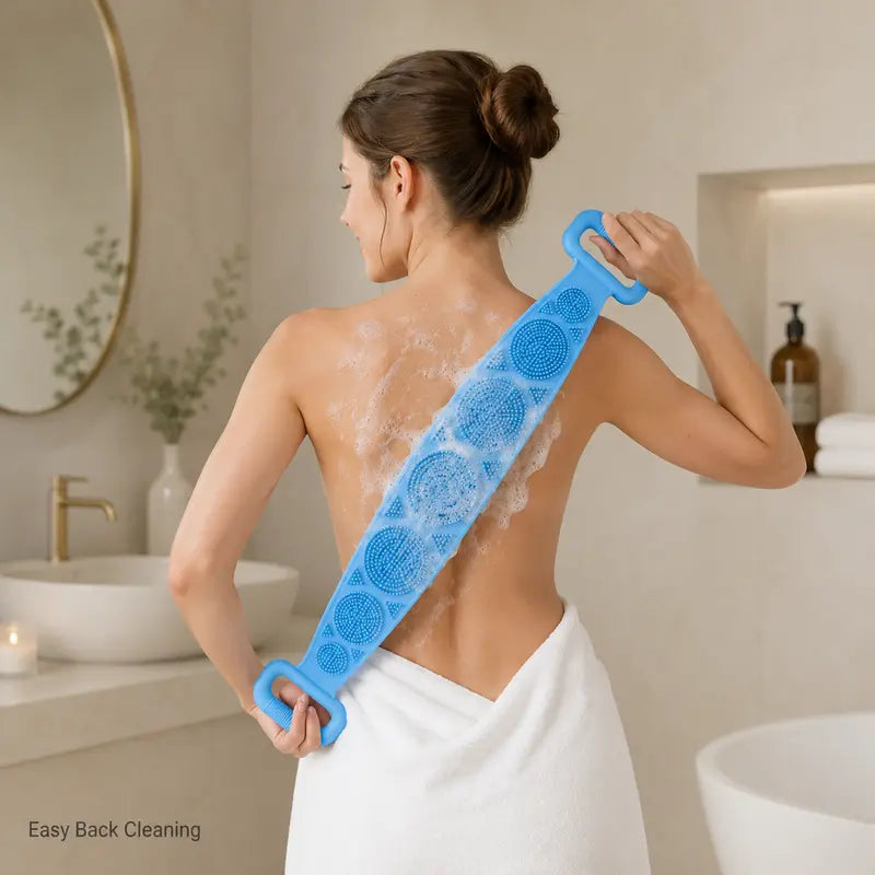 Double Sided Silicone Long Strap Back Bath Scrubber Exfoliating Shower Brush