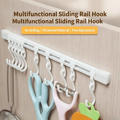 10 Hooks Adhesive Slide Rail Hanging Rack Multifunctional Wall Storage Organizer for Kitchen Bathroom
