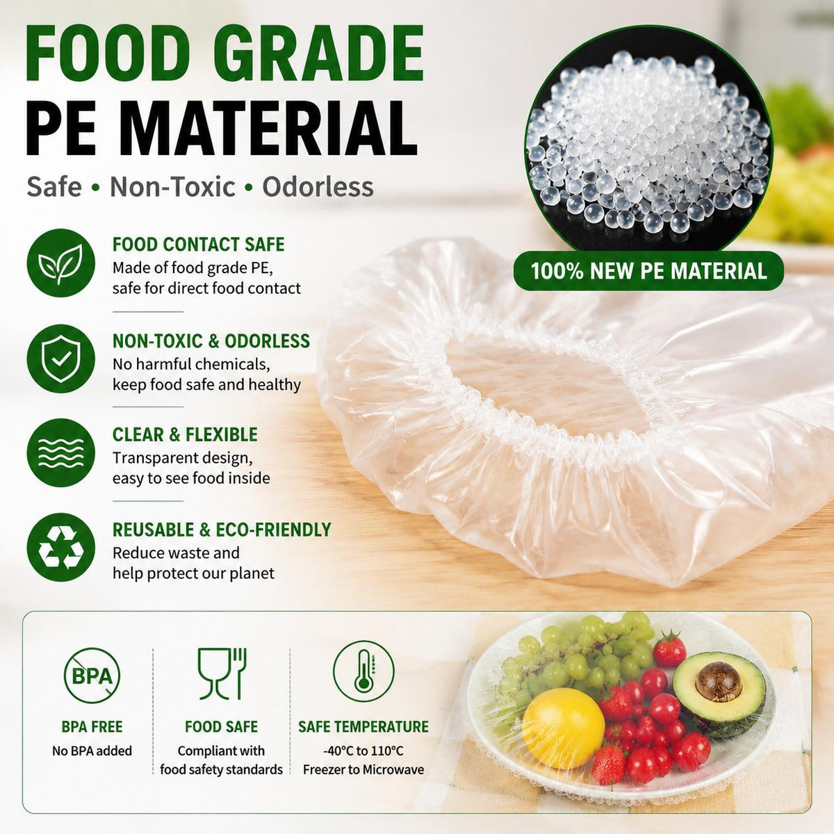 100 PCS Elastic Stretch Food Covers, Disposable Bowl & Plate Covers, Plastic Wrap Alternative for Kitchen Food Storage