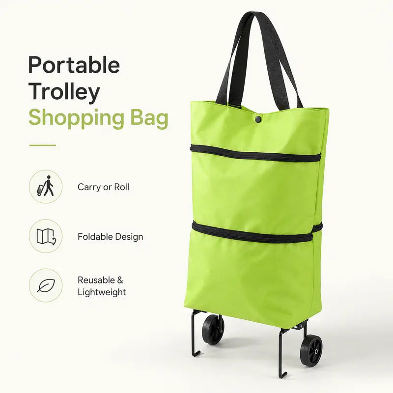 Portable Foldable Wheeled Shopping Trolley Bag Reusable Grocery Rolling Tote for Laundry Travel
