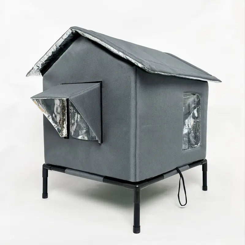 Insulated Outdoor Portable Cat House With Warm Cushion All-Season Cat Shelter Easy Assembly