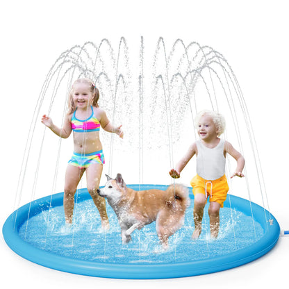 Pecute Dog Splash Pad Sprinkler Non-Slip Thick PVC Portable Pet Kids Water Play Mat Summer Outdoor Toy