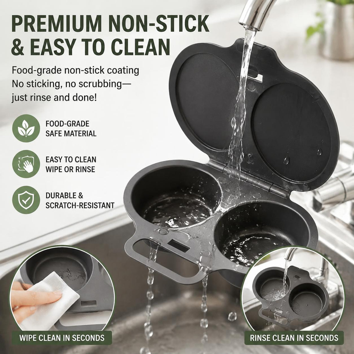 Microwave Egg Steamer Mold 2 Cup, BPA-Free PP Non-Stick Egg & Omelette Maker, Easy Clean Kitchen Gadget Dark Gray