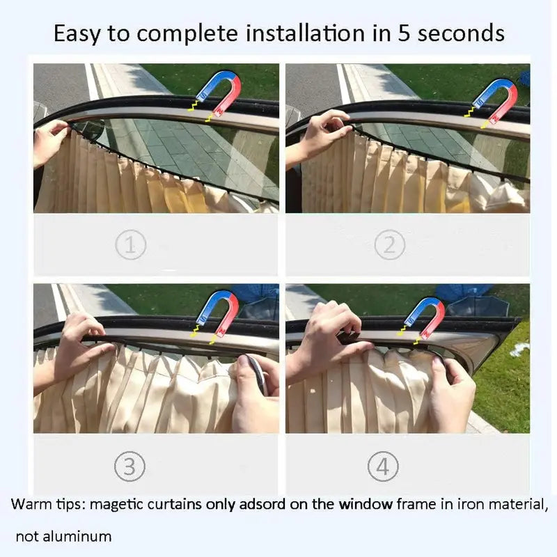 4Pcs Beige Magnetic Car Window Sun Shades, Privacy UV Protection Car Curtain, Cooling Car Accessory for Baby Sleep