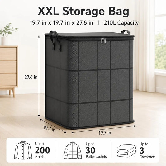 Spacious Moving Storage Bin, Zippered Organizer for Quilts, Bedding & Sweaters