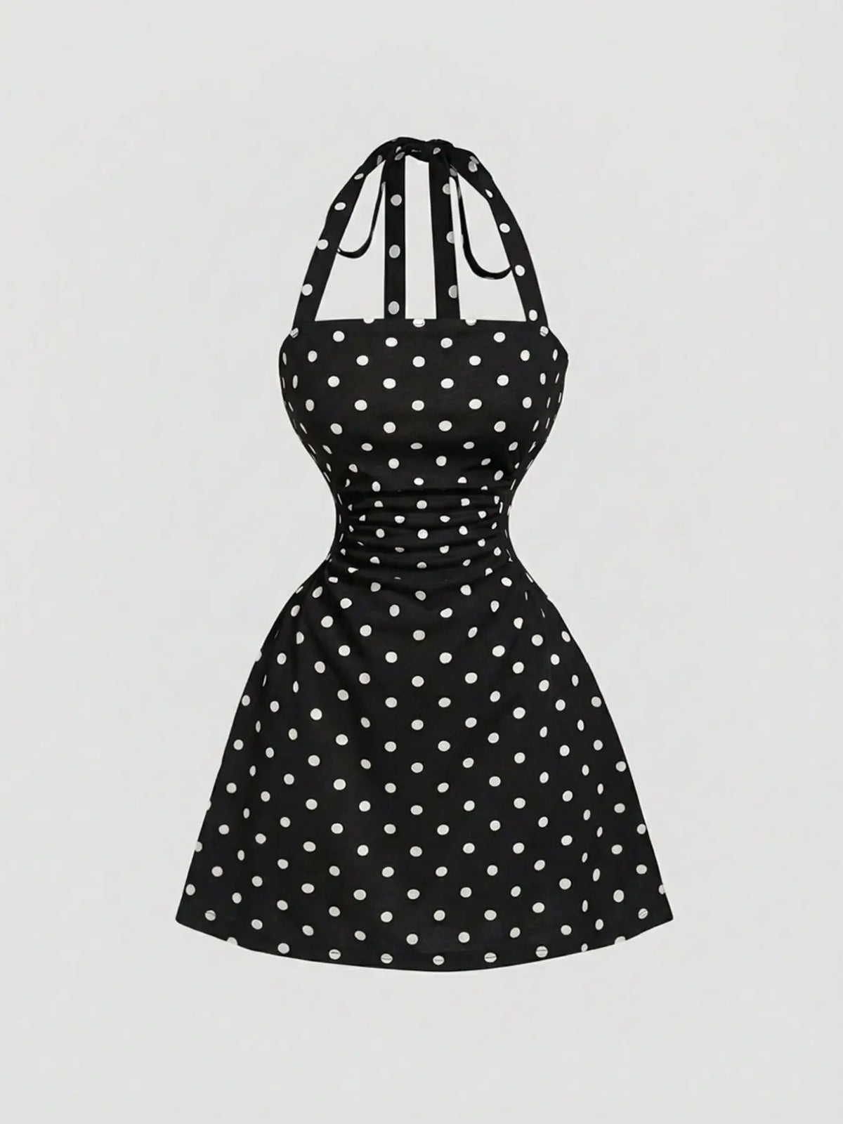 Women's Ruched Tie‑Back Halter Dress, Casual Sleeveless A‑Line Short Summer Dress for Daily Wear