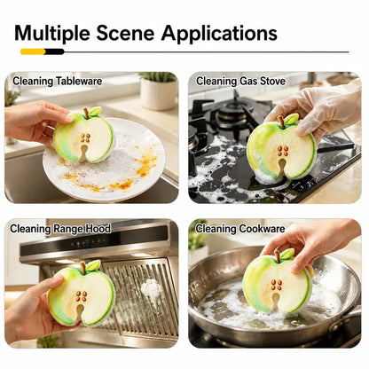 3Pcs Fruit Shaped Compressed Cellulose Sponges Natural Non-Scratch Kitchen Cleaning Sponges