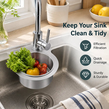 Stainless Steel Hanging Sink Drain Strainer Basket, Rustproof Kitchen Food Residue Filter