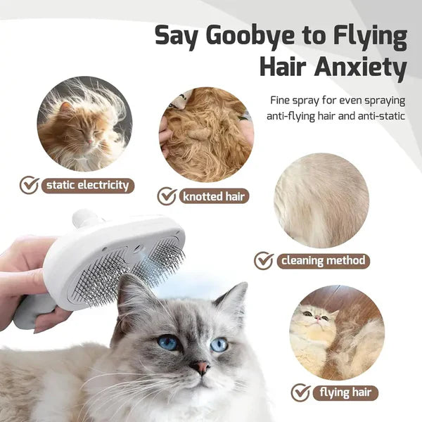3-in-1 Steam Pet Grooming Brush – Self-Cleaning, Anti-Static Mist, Bionic Anti-Scratch Pins | Dogs & Cats