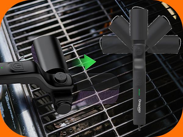 Drayvorx Cepillo Eléctrico Inalámbrico 2 en 1 para Parrilla y Limpiador Rotatorio, Limpiador de Grasa para Barbacoa de 3 Velocidades