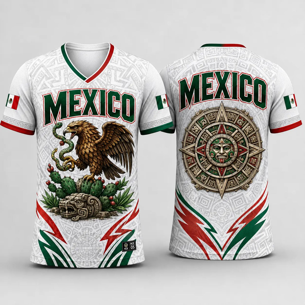 Men's Mexico Inspired Graphic T-Shirt, V-Neck Soccer Fan Tee with Eagle Serpent Print