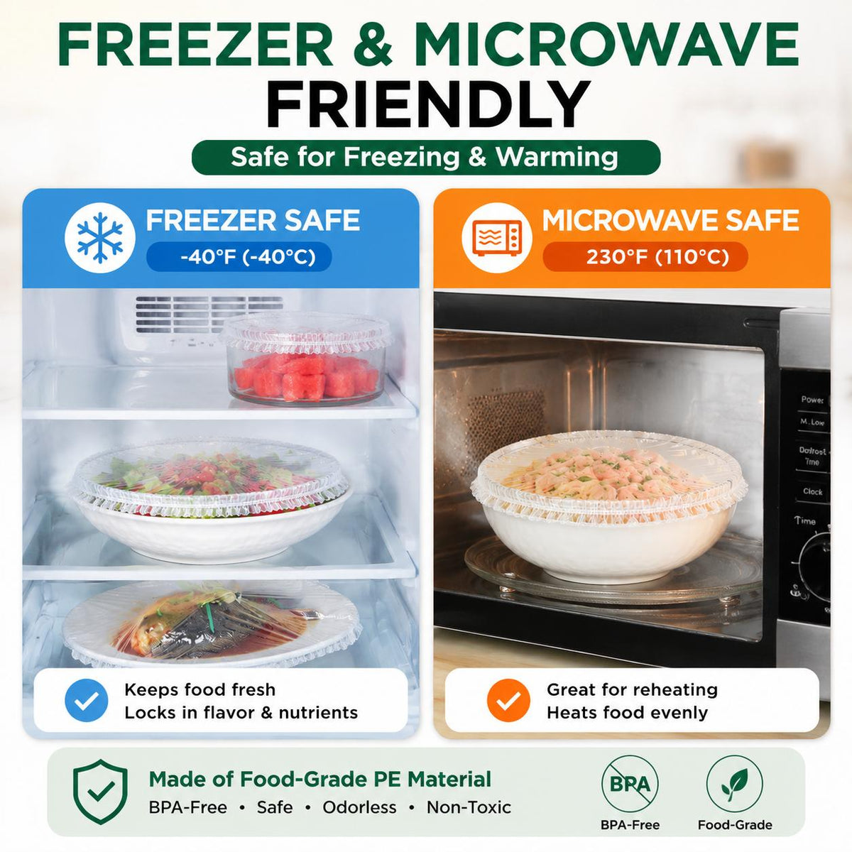 100 PCS Elastic Stretch Food Covers, Disposable Bowl & Plate Covers, Plastic Wrap Alternative for Kitchen Food Storage