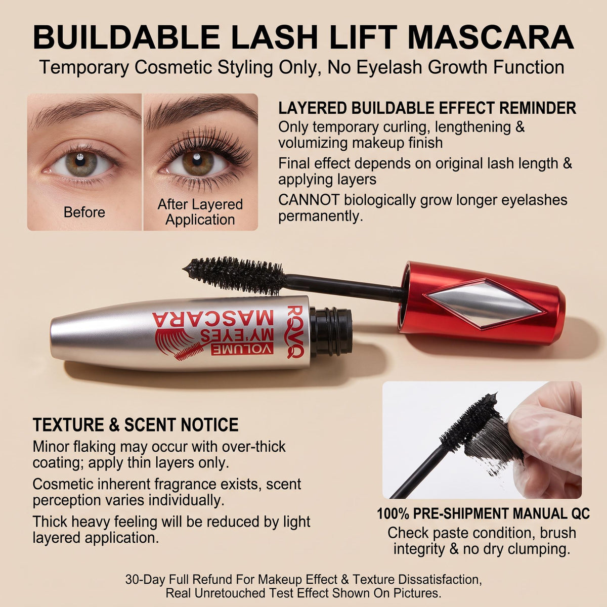 Mascara Silky Buildable Formula 24HR Lift Slender Thick Curl Anti-smudge No Caking Reject Fly Legs
