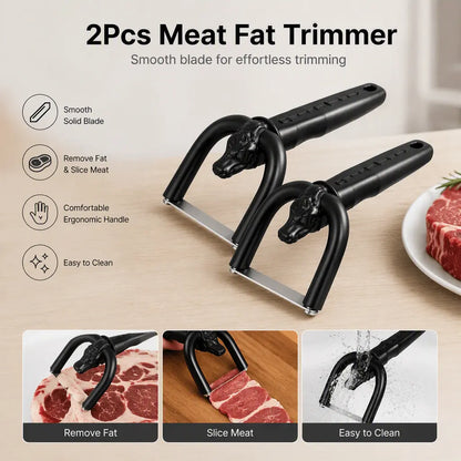 2pcs Handheld Beef Pork Slicer, Ergonomic Meat Fat Trimming Knife for Butchering & Home Kitchen