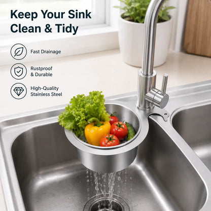 Stainless Steel Hanging Sink Drain Strainer Basket, Rustproof Kitchen Food Residue Filter