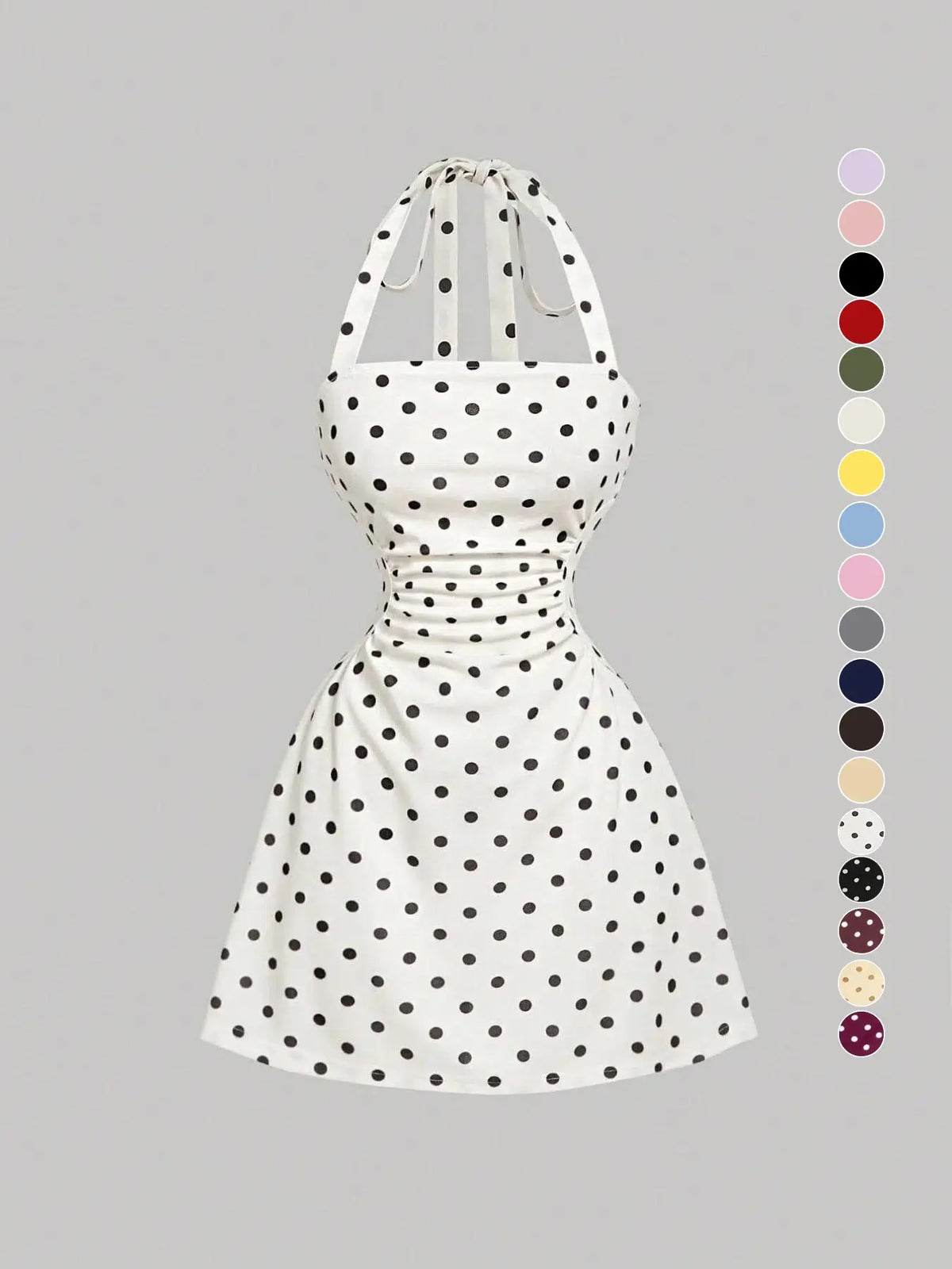 Women's Ruched Tie‑Back Halter Dress, Casual Sleeveless A‑Line Short Summer Dress for Daily Wear