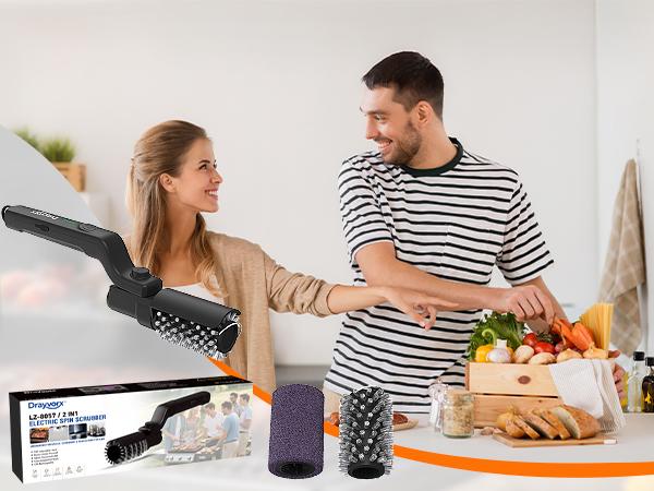 Drayvorx Cepillo Eléctrico Inalámbrico 2 en 1 para Parrilla y Limpiador Rotatorio, Limpiador de Grasa para Barbacoa de 3 Velocidades