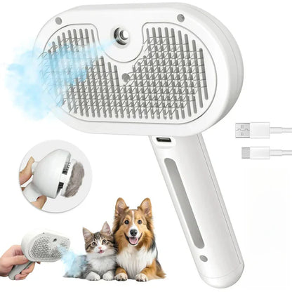 3-in-1 Steam Pet Grooming Brush – Self-Cleaning, Anti-Static Mist, Bionic Anti-Scratch Pins | Dogs & Cats