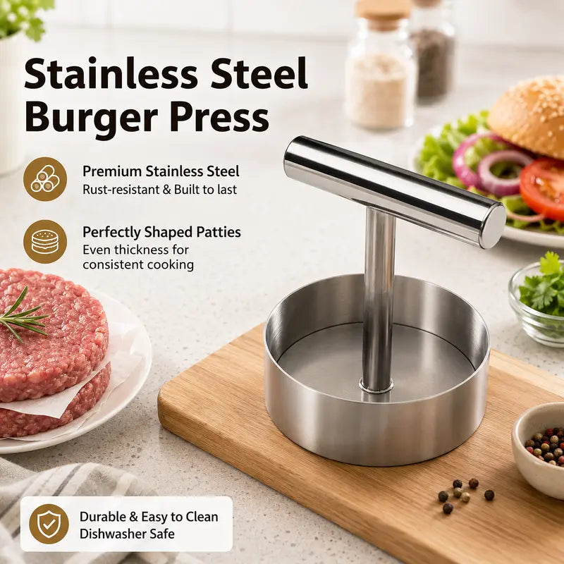 Stainless Steel Burger Press 1Pc Nonstick Patty Maker Heavy Duty Meat Smasher