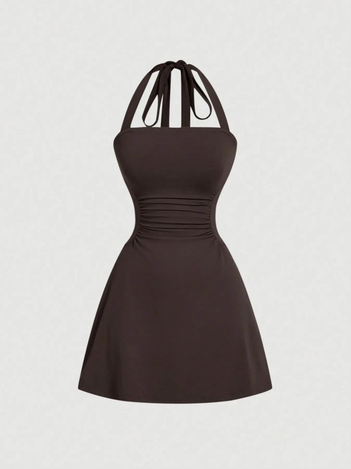 Women's Ruched Tie‑Back Halter Dress, Casual Sleeveless A‑Line Short Summer Dress for Daily Wear