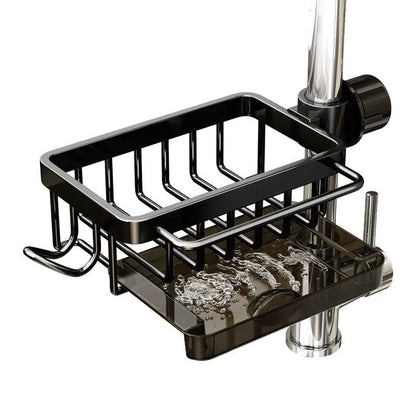 Stainless Steel Hanging Faucet Sink Organizer Rack with Drip Tray, Detachable Sponge Holder for Kitchen & Bathroom