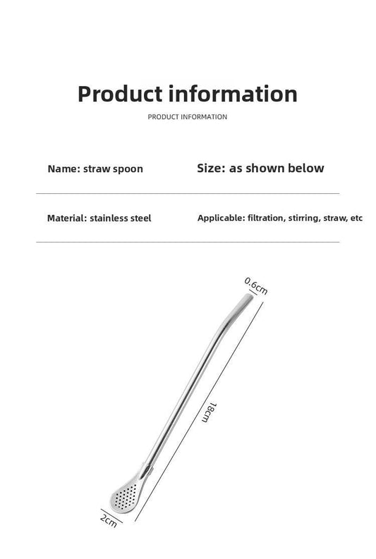 2‑in‑1 Stainless Steel Straw Spoon with Filter, Reusable Food‑Grade Metal Drinking Straw