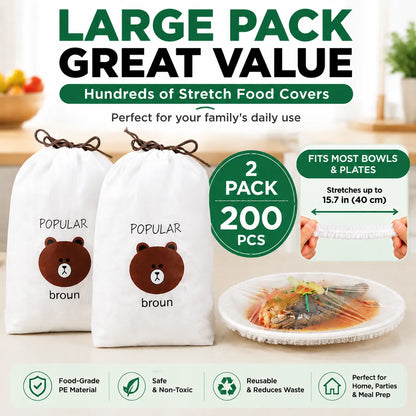 100 PCS Elastic Stretch Food Covers, Disposable Bowl & Plate Covers, Plastic Wrap Alternative for Kitchen Food Storage