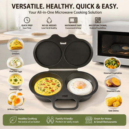 Microwave Egg Steamer Mold 2 Cup, BPA-Free PP Non-Stick Egg & Omelette Maker, Easy Clean Kitchen Gadget Dark Gray