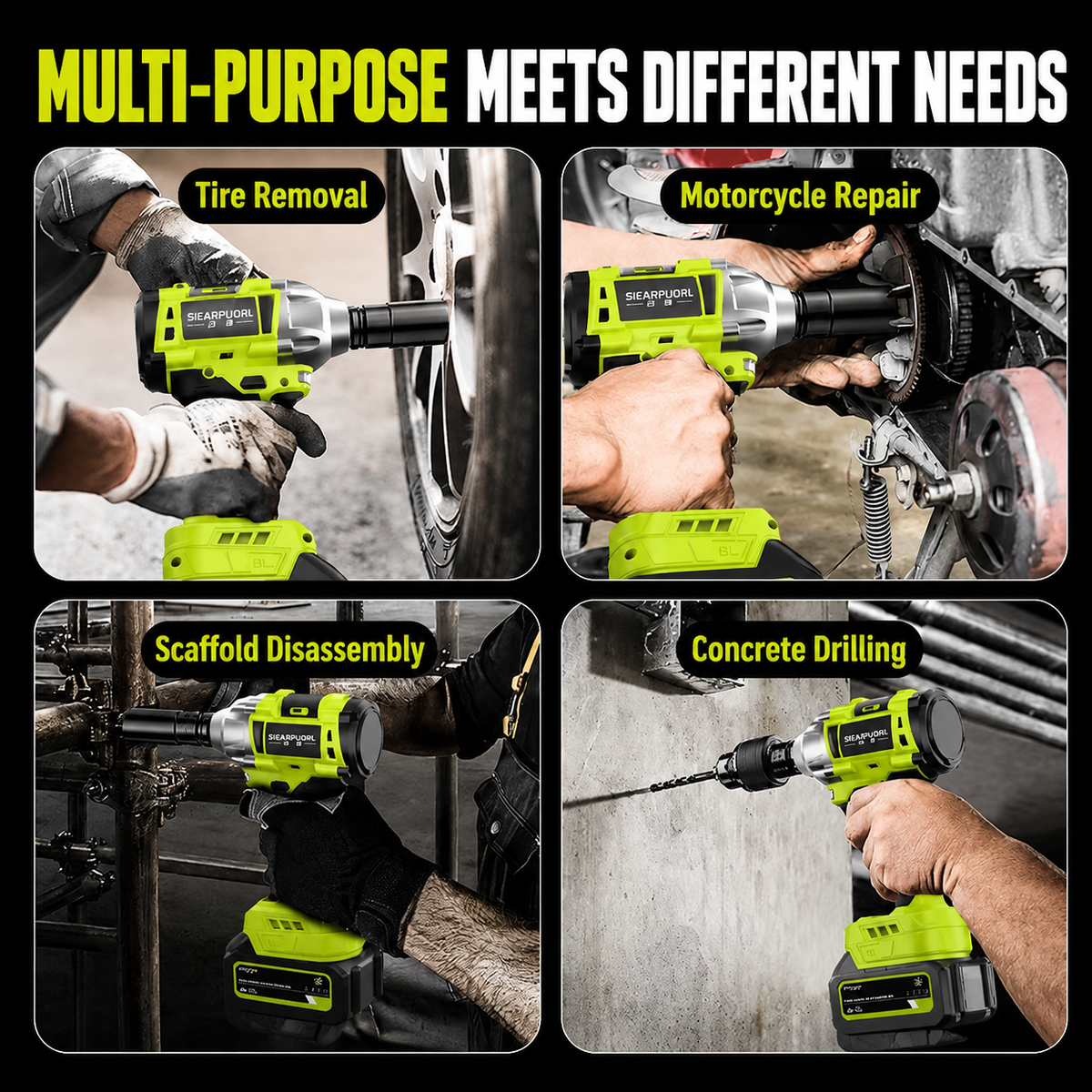 Brushless Electric Impact Wrench, Rechargeable Lithium‑Ion High Torque Cordless Socket Wrench for Scaffolding Work