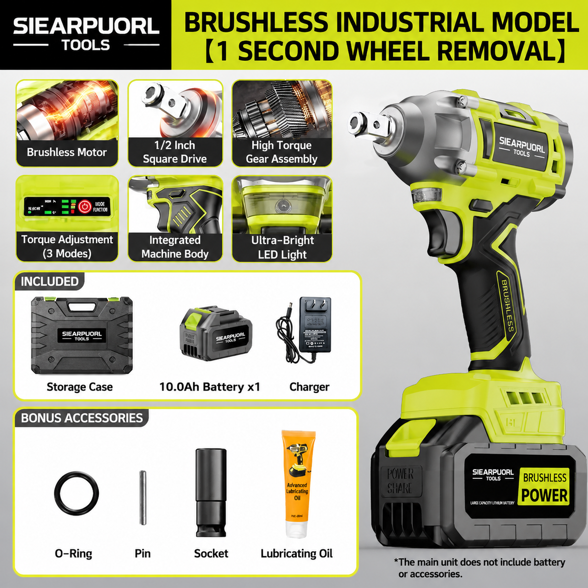 Brushless Electric Impact Wrench, Rechargeable Lithium‑Ion High Torque Cordless Socket Wrench for Scaffolding Work