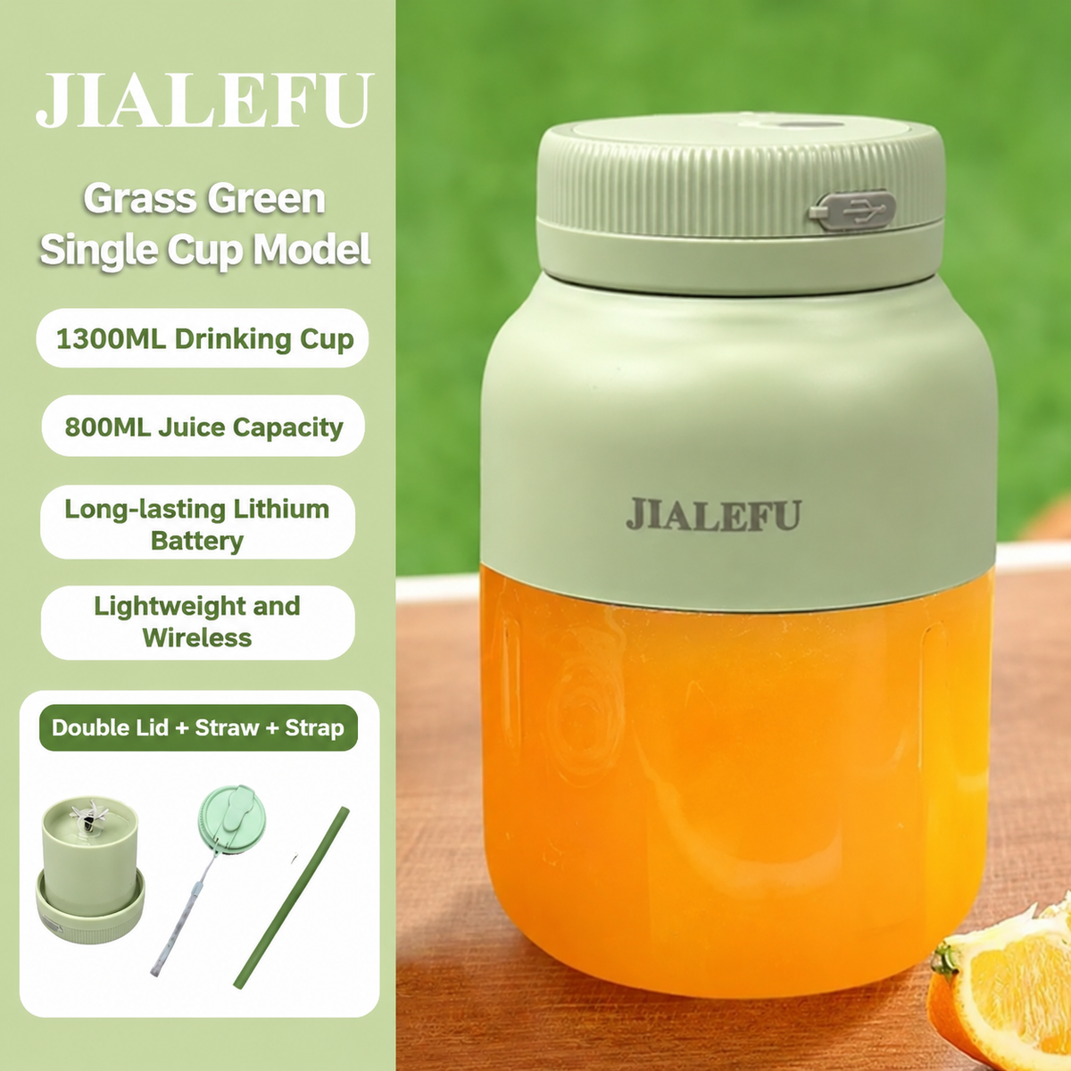 Portable Blender & Juicer with Straw + 2 Lids, BPA-Free — Blend Anywhere