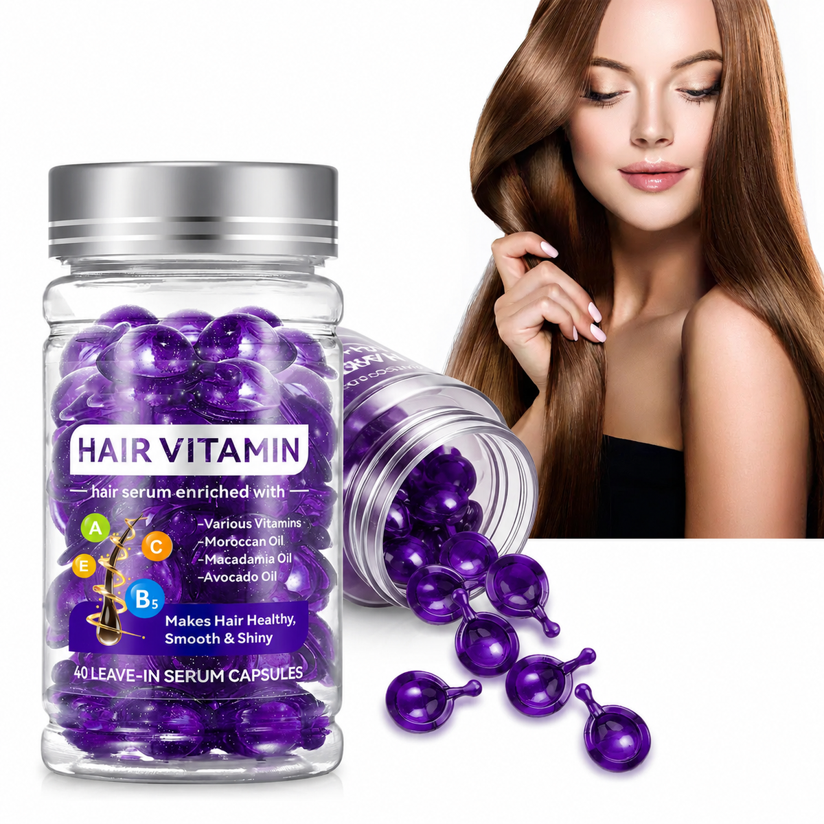 40pcs Hair Vitamin Capsules Argan Oil Violet Vitamins Anti-Frizz for Dyed Permed Hair