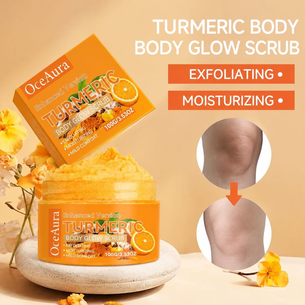 100g Turmeric Exfoliating Scrub Natural Extract Hydrating Brightening Body Scrub