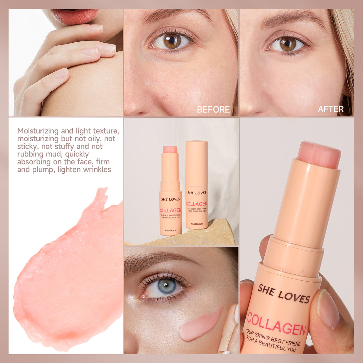2‑in‑1 Lip & Cheek Glow Stick 12g, Collagen‑Infused Multi Stick, Long‑Lasting Moisturizing for Dewy Plump Skin