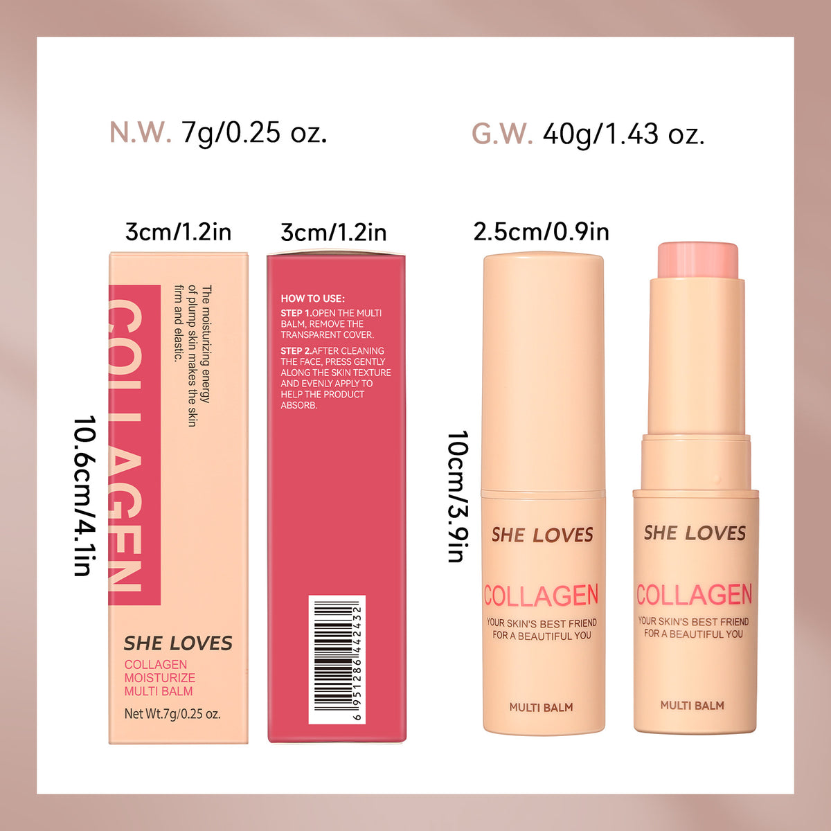 2‑in‑1 Lip & Cheek Glow Stick 12g, Collagen‑Infused Multi Stick, Long‑Lasting Moisturizing for Dewy Plump Skin