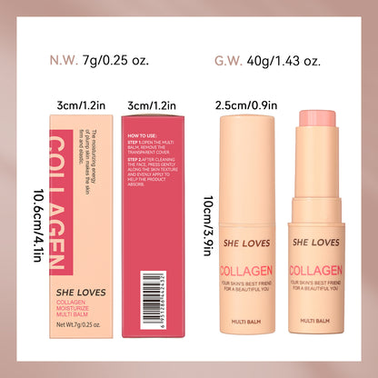 2‑in‑1 Lip & Cheek Glow Stick 12g, Collagen‑Infused Multi Stick, Long‑Lasting Moisturizing for Dewy Plump Skin