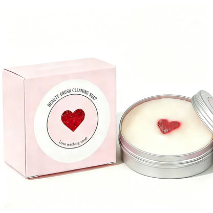 Heart‑Shaped Solid Cosmetic Brush Cleaner Soap with Sponge & Silicone Cleaning Pad