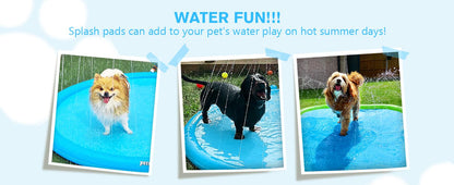 Pecute Dog Splash Pad Sprinkler Non-Slip Thick PVC Portable Pet Kids Water Play Mat Summer Outdoor Toy