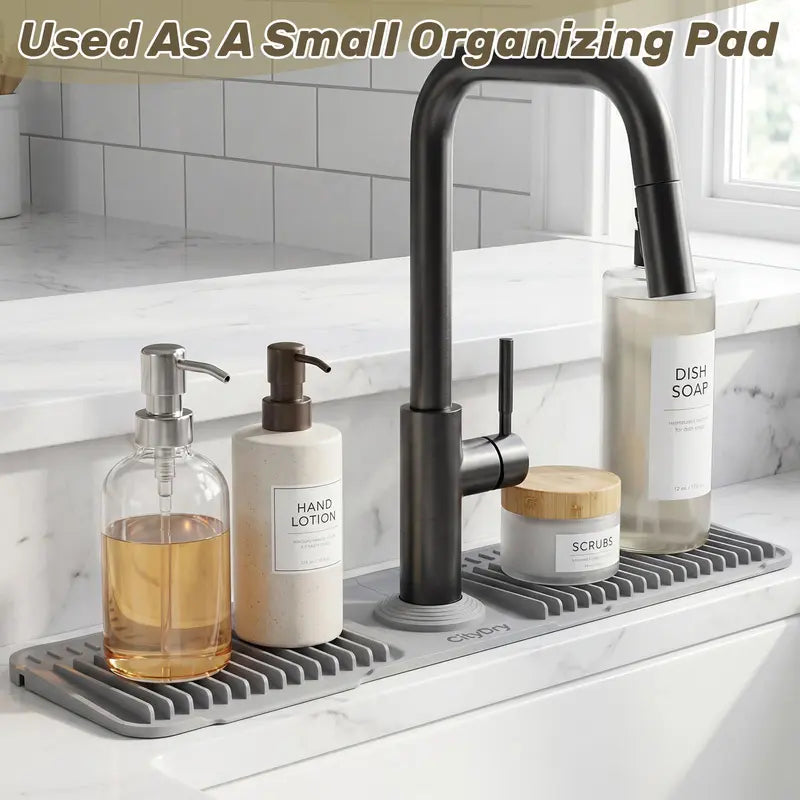 Cuttable Silicone Faucet Splash Guard Mat Auto-Drain Drip Tray for Kitchen Bathroom Sinks