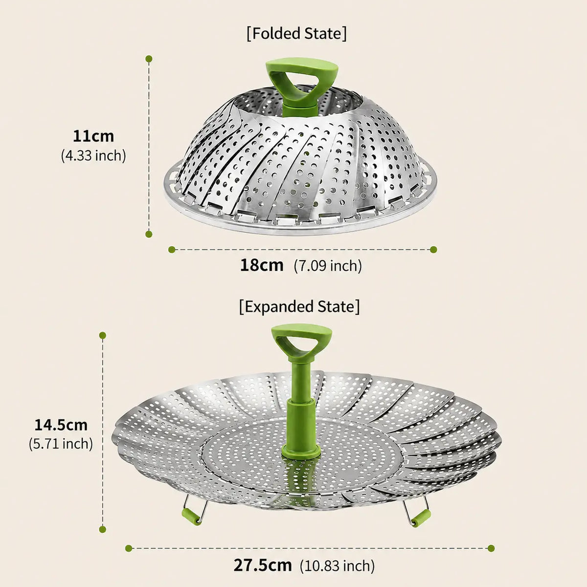 Foldable Stainless Steel Vegetable Steamer Basket with Extendable Handle, Expandable Steaming Insert for Pots