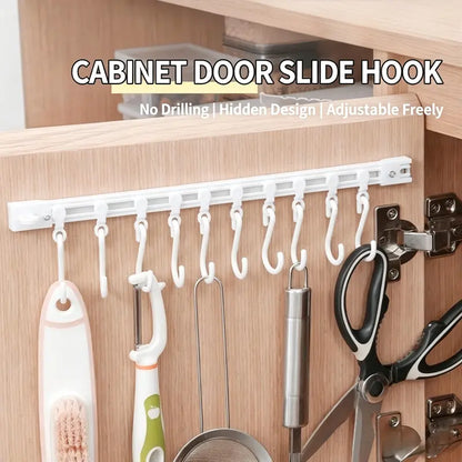 10 Hooks Adhesive Slide Rail Hanging Rack Multifunctional Wall Storage Organizer for Kitchen Bathroom