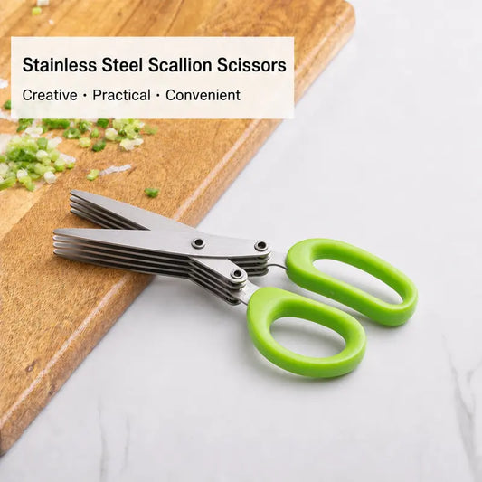 5‑Blade Stainless Steel Multi‑Layer Kitchen Herb Scissors, Easy‑Clean Multipurpose Food Cutting Scissors