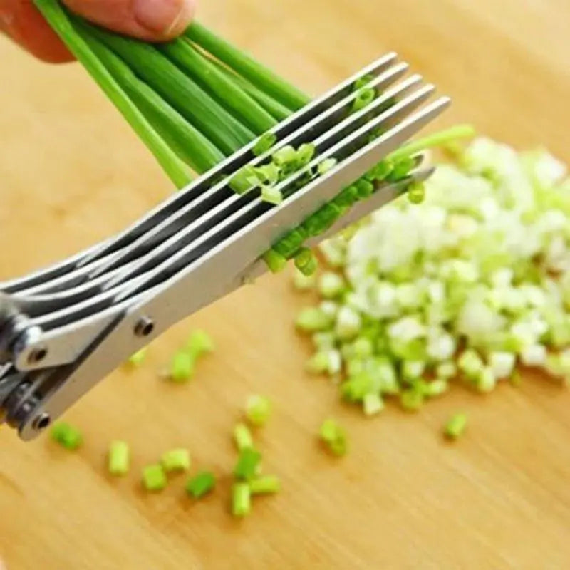 5‑Blade Stainless Steel Multi‑Layer Kitchen Herb Scissors, Easy‑Clean Multipurpose Food Cutting Scissors