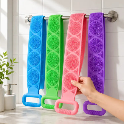 Double Sided Silicone Long Strap Back Bath Scrubber Exfoliating Shower Brush