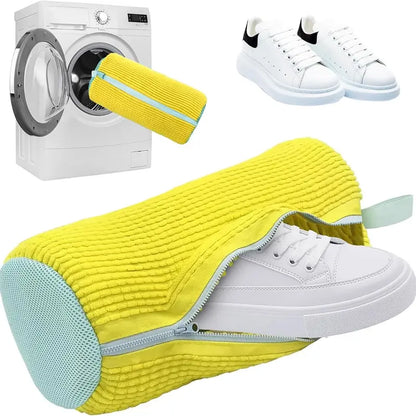 Grey Mesh Laundry Shoe Washing Bag, Washing Machine Shoe Protector Bag, Footwear Cleaning Accessory
