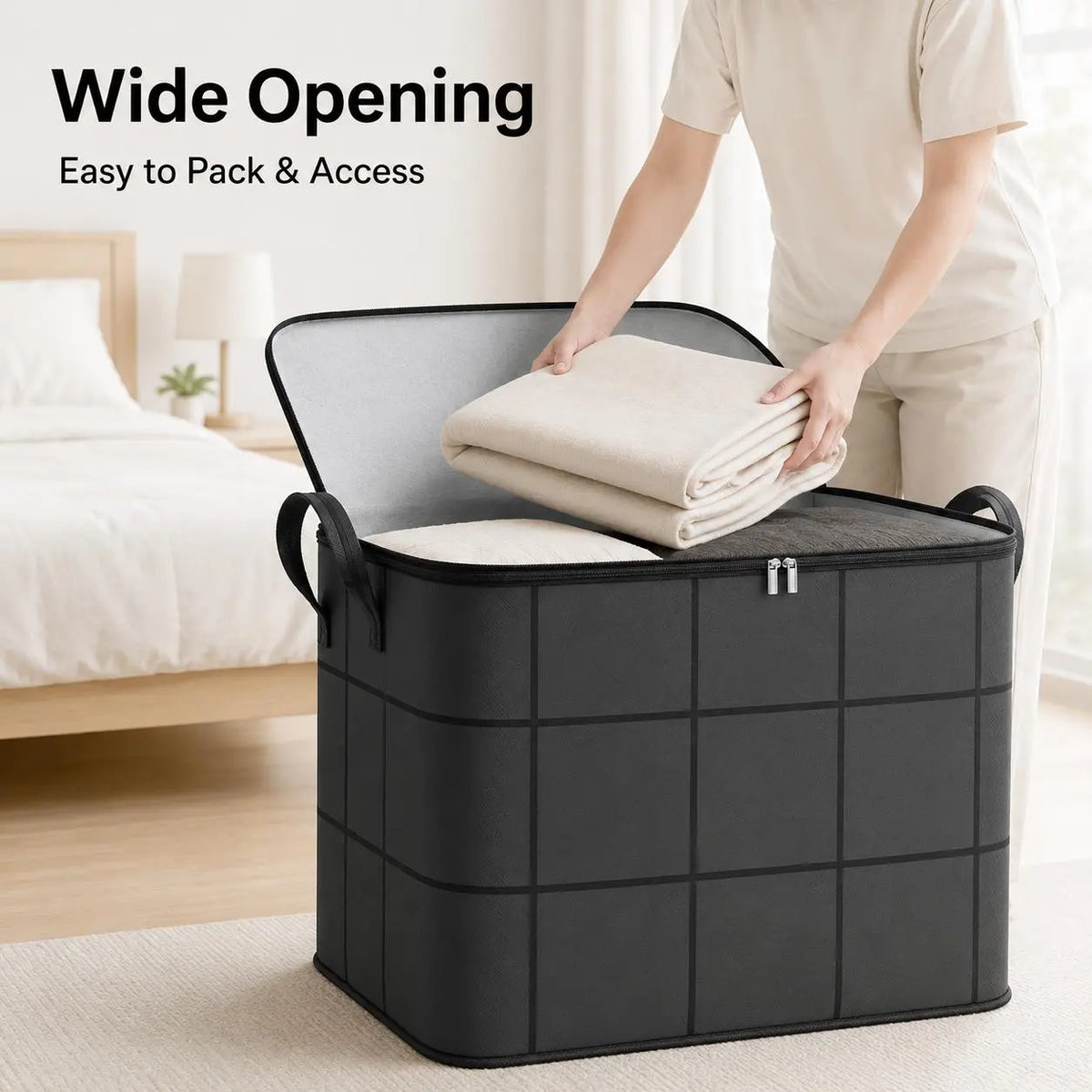 Spacious Moving Storage Bin, Zippered Organizer for Quilts, Bedding & Sweaters
