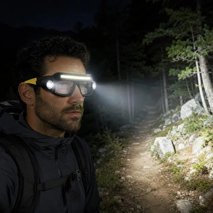 JOYTUTUS Rechargeable LED Headlamp Glasses, Hand Wave Sensor, 5 Modes COB Light, IPX4 for Camping & Motorcycle