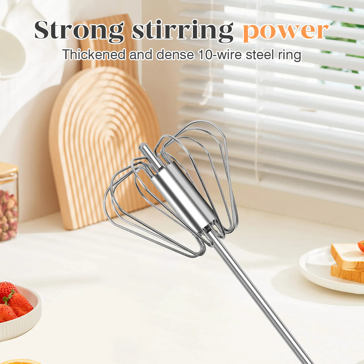 QQ Hand Push Rotary Whisk Stainless Steel Semi-Automatic Egg Coffee Mixer Kitchen Tool