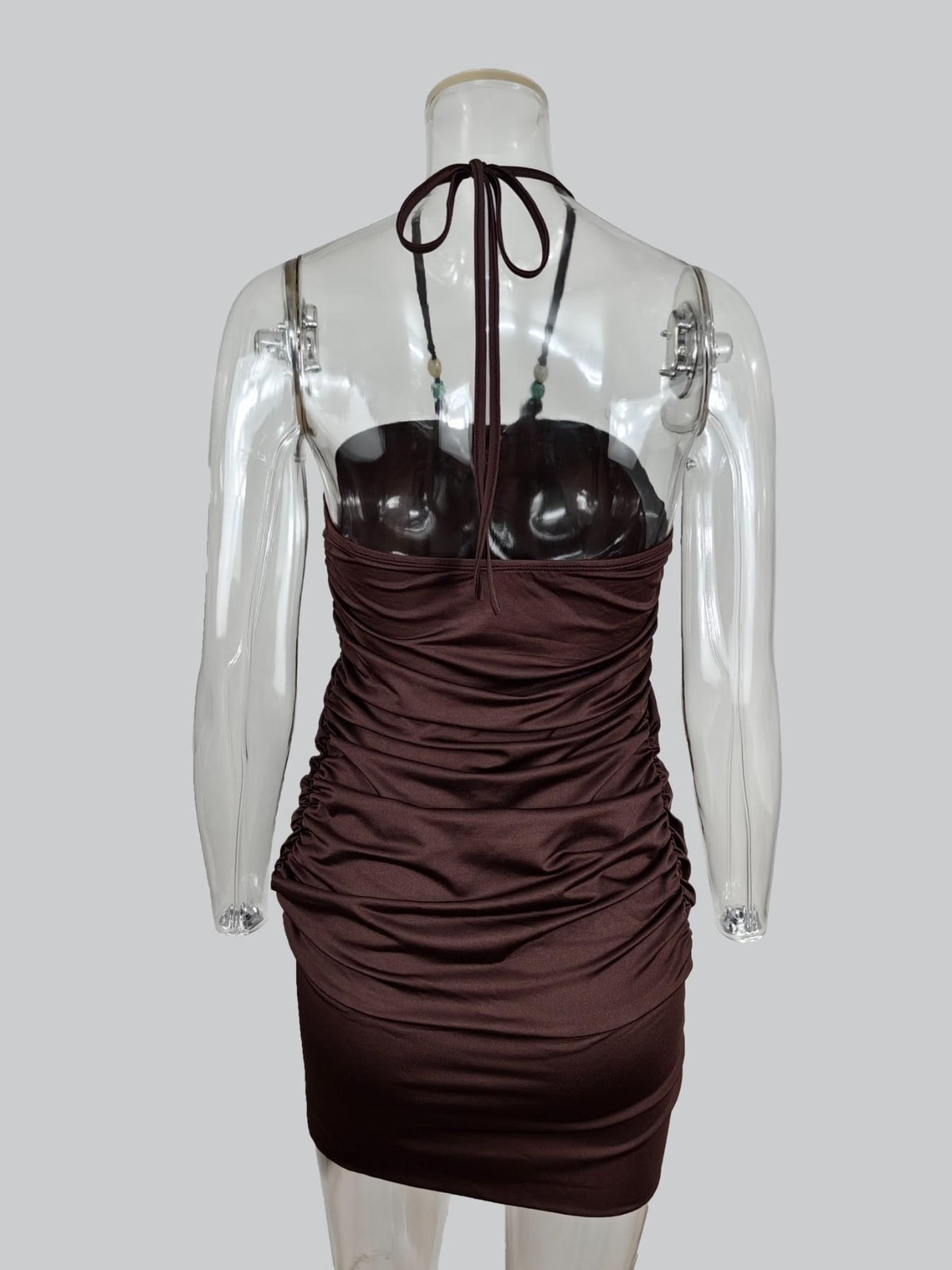 Y2K Women's Halter Bodycon Short Dress, Ruched Neckline Sleeveless Waist‑Cinch Slimming Sexy Backless Party Vacation Dress